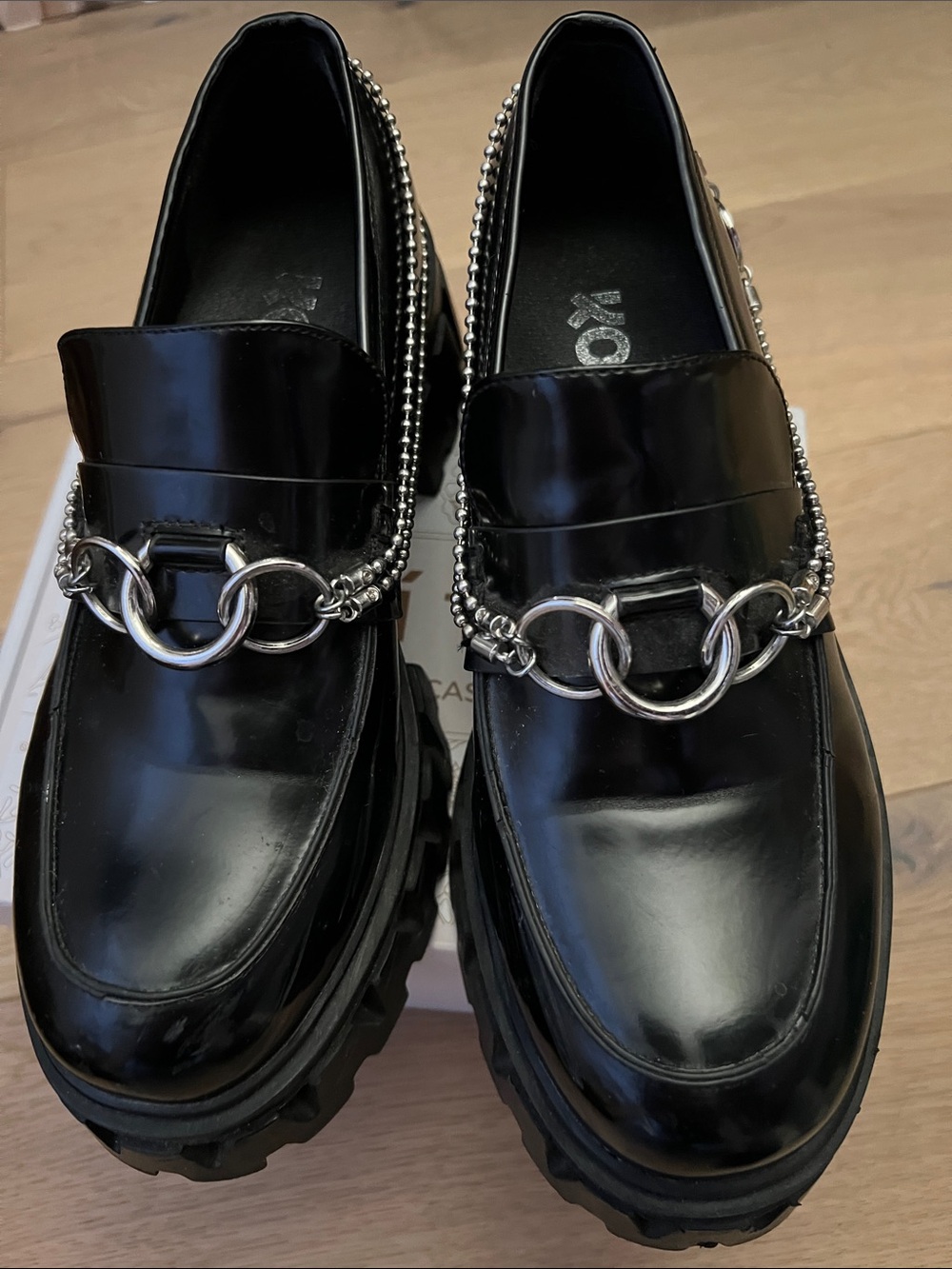Koi Black Patent Chain Trim Loafers